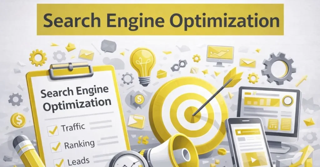 Search Engine Optimization concepts with tools and graphics